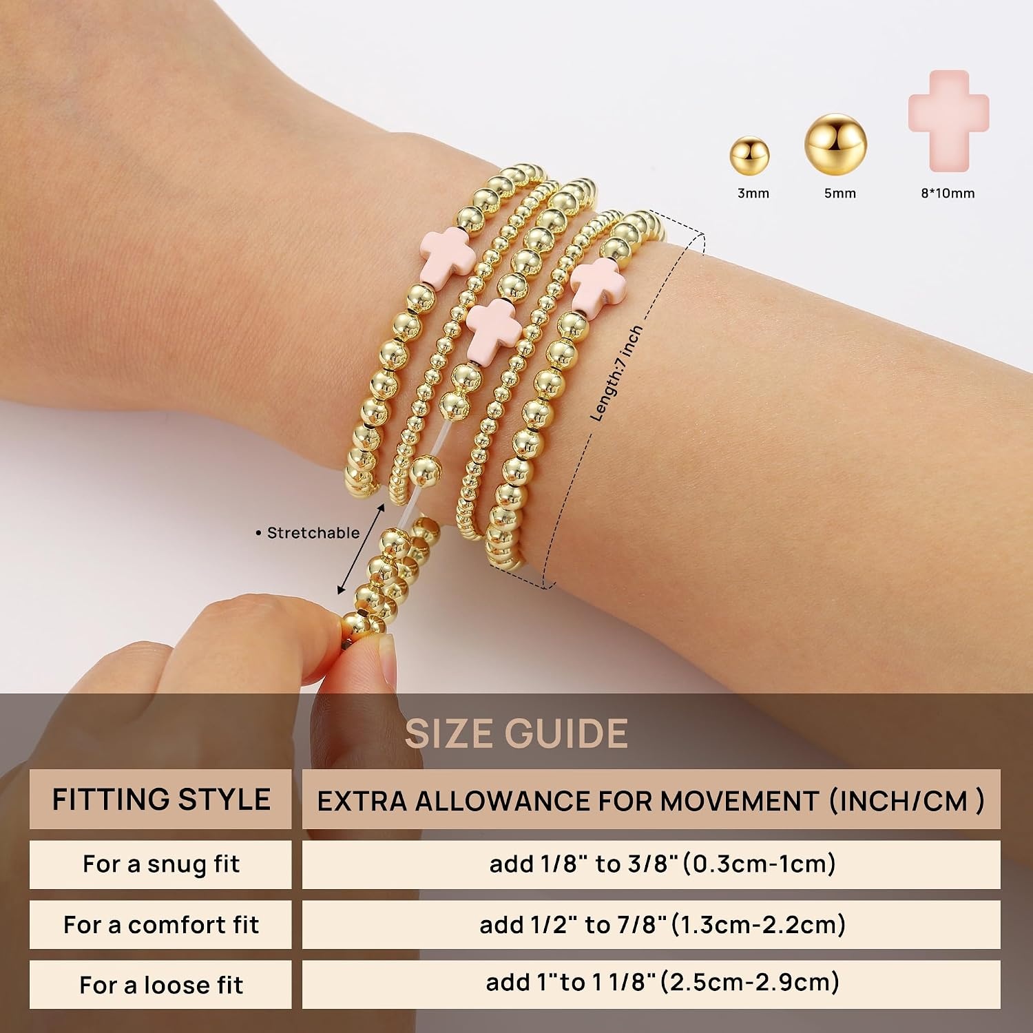 image:imageYoosteel Gold Beaded Bracelets for Women Teen Girls Gold Plated Jewelry Gold Stackable Stretch Bracelets Dainty Round Beaded Pearl Cross Bracelet Stack Women Teenage Girls Birthday Gifts JewelryBow beaded bracelets 5pcs