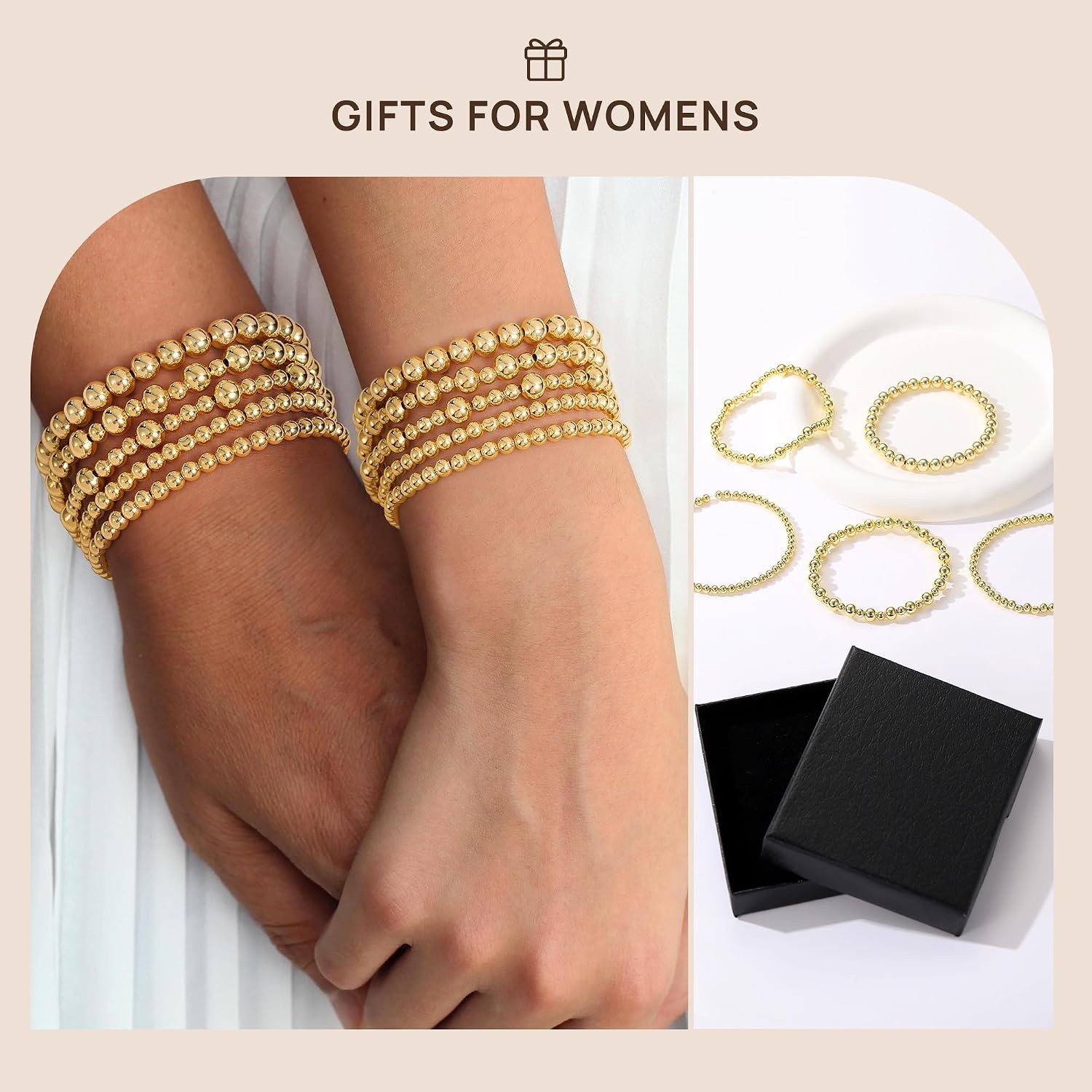 image:imageYoosteel Gold Beaded Bracelets for Women Teen Girls Gold Plated Jewelry Gold Stackable Stretch Bracelets Dainty Round Beaded Pearl Cross Bracelet Stack Women Teenage Girls Birthday Gifts JewelryBead 35mm Cross 5pcs