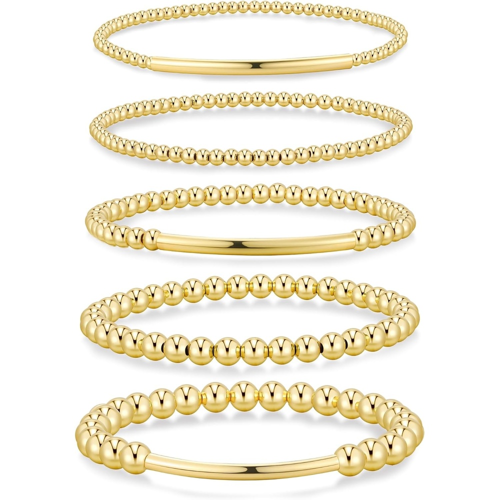 image:imageYoosteel Gold Beaded Bracelets for Women Teen Girls Gold Plated Jewelry Gold Stackable Stretch Bracelets Dainty Round Beaded Pearl Cross Bracelet Stack Women Teenage Girls Birthday Gifts JewelryBead 23456mm Strip 5pcs