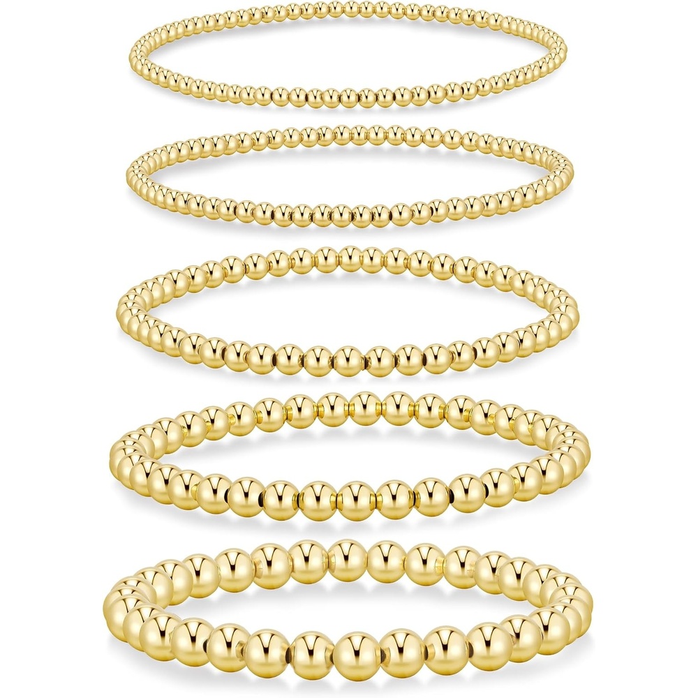 image:imageYoosteel Gold Beaded Bracelets for Women Teen Girls Gold Plated Jewelry Gold Stackable Stretch Bracelets Dainty Round Beaded Pearl Cross Bracelet Stack Women Teenage Girls Birthday Gifts JewelryBead 253456mm 5pcs