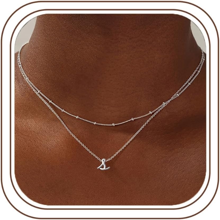 image:imageYoosteel Layered Initial Necklaces for Women Teen Girls Letter AZ Necklace 14K GoldSilverPlated Cursive Letter Necklace Initial Necklace Stack Birthday Gifts for Women Teen Girls JewelrySilver
