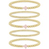 Yoosteel Gold Beaded Bracelets for Women Teen Girls, Gold Plated Jewelry | Gold Stackable Stretch Bracelets, Dainty Round Beaded Pearl Cross Bracelet Stack, Women Teenage Girls Birthday Gifts Jewelry(Bead (3/5mm)+ Cross – 5pcs)