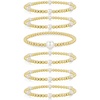 Yoosteel Gold Beaded Bracelets for Women Teen Girls, Gold Plated Jewelry | Gold Stackable Stretch Bracelets, Dainty Round Beaded Pearl Cross Bracelet Stack, Women Teenage Girls Birthday Gifts Jewelry(Bead (4mm) + Pearl (6/10mm) – 6pcs)