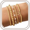Yoosteel Gold Beaded Bracelets for Women Teen Girls, Gold Plated Jewelry | Gold Stackable Stretch Bracelets, Dainty Round Beaded Pearl Cross Bracelet Stack, Women Teenage Girls Birthday Gifts Jewelry(Bow beaded bracelets – 5pcs)