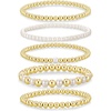 Yoosteel Gold Beaded Bracelets for Women Teen Girls, Gold Plated Jewelry | Gold Stackable Stretch Bracelets, Dainty Round Beaded Pearl Cross Bracelet Stack, Women Teenage Girls Birthday Gifts Jewelry(Bead (4/5/6mm) + Pearl (4/5/6mm) – 5pcs)