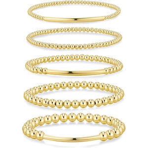 Yoosteel Gold Beaded Bracelets for Women Teen Girls, Gold Plated Jewelry | Gold Stackable Stretch Bracelets, Dainty Round Beaded Pearl Cross Bracelet Stack, Women Teenage Girls Birthday Gifts Jewelry(Bead (2/3/4/5/6mm) + Strip – 5pcs)