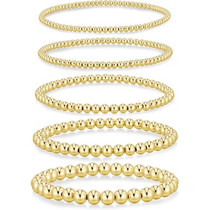 Yoosteel Gold Beaded Bracelets for Women Teen Girls, Gold Plated Jewelry | Gold Stackable Stretch Bracelets, Dainty Round Beaded Pearl Cross Bracelet Stack, Women Teenage Girls Birthday Gifts Jewelry(Bead (2.5/3/4/5/6mm)- 5pcs)