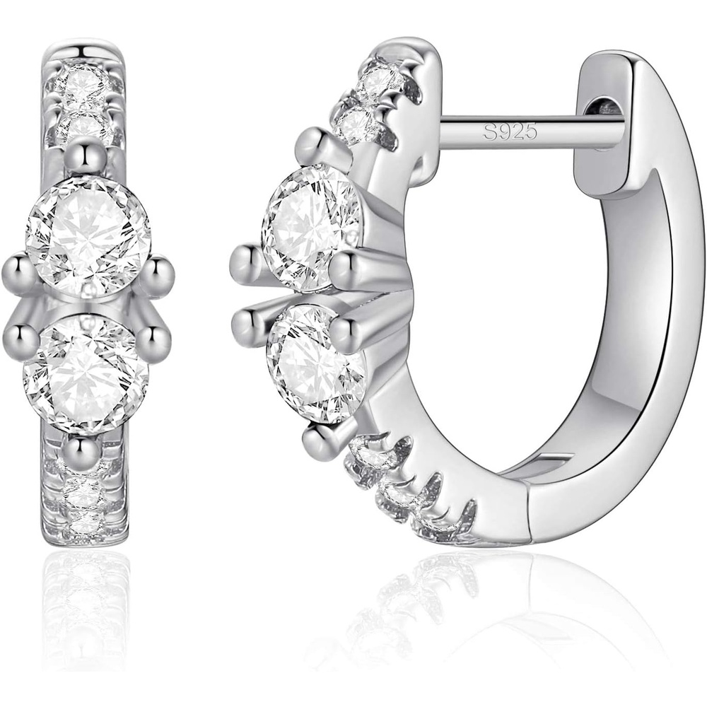image:imageHuggie Earrings for Women Girls S925 Sterling Silver Post Huggie Hoop Earrings Hypoallergenic Cubric Zirconia Huggie Earrings for Women Daily Wear
