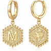 Initial Earrings for Girls Kids, Hypoalllergenic S925 Sterling Silver Post Dangle Hoop Earrings Small Letter M Initial Earrings Hexagon Letter Earrings for Women Girls(M)