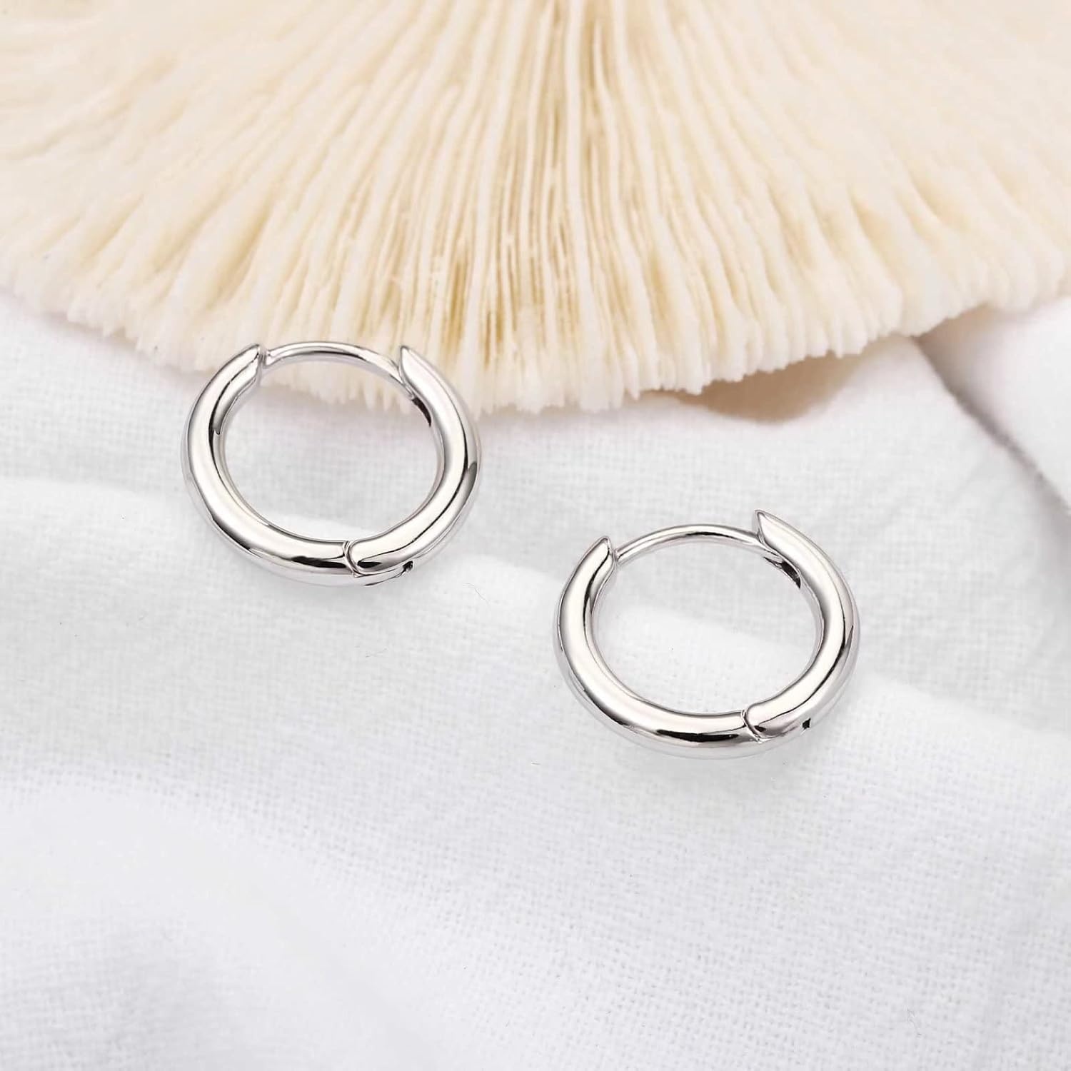 image:imageSmall Hoop Earrings for Women Girls S925 Sterling Silver Post Little Catilage Hoop Earring Hypoallergenic White Gold Hoop Earrings for Women Ear Jewelry 85MM